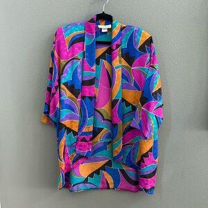 Vintage 80s/90s La Chemise Multi Color Print Open Front Blouse Blazer Size M
